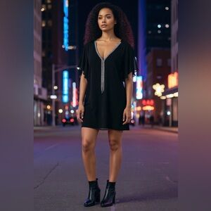 Roz & Ali Black cocktail dress with Rhinestones. EUC